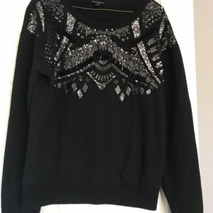 Express black sequined crew neck sweater pullover
